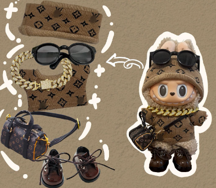 LUXURY SET WITH BROWN T-SHIRT GLASSES BAG SHOES HAT NECKLACE