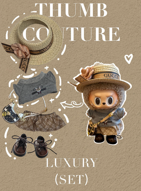 LUXURY SET WITH BROWN SKIRT GREY T-SHIRT BAG SHOES HAT